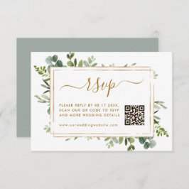 Botanische Goldgrün Hochzeit RSVP mit QR-Code Begleitkarte
