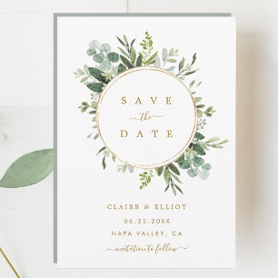 Botanische Goldgrün-Hochzeits-Einladungskarte Save The Date