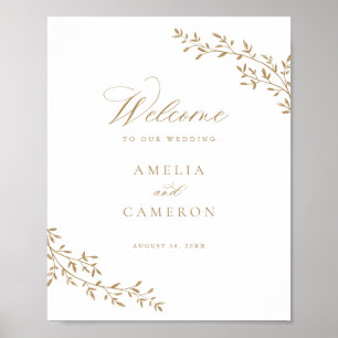 Botanische Goldhochzeit auf dem eleganten Leaf-Zwe Poster