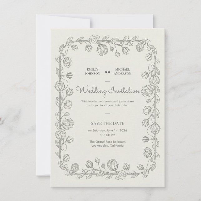 Botanische Grenze Antik Französisch Vintage Elegan Einladung (Vorderseite)