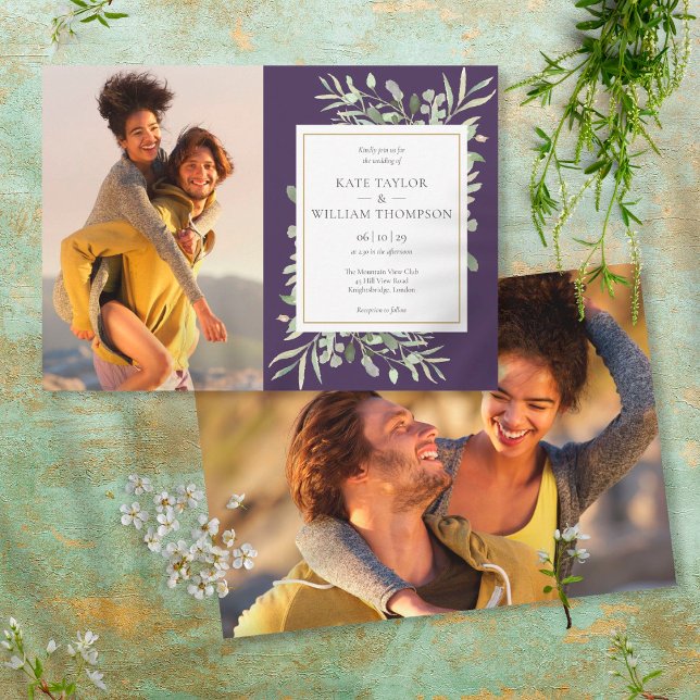 Botanische Grünanlage Lila Fotos Hochzeit Einladung (Von Creator hochgeladen)