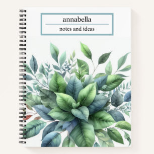 Botanische grüne Blätter Aquarell Elegantes Notizb Notizbuch