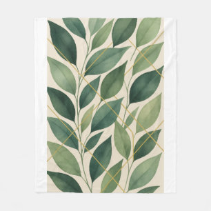 Botanische grüne Blätter Fleece-Decke Wasserfarb Fleecedecke
