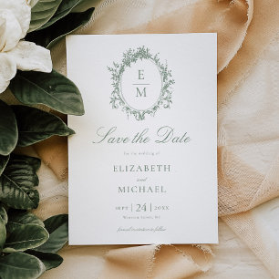 Botanische Grüne Hochzeit des Vintagen Wappen Save The Date