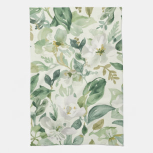 Botanische grüne Wasserfarbe Florale Blätter Natur Geschirrtuch