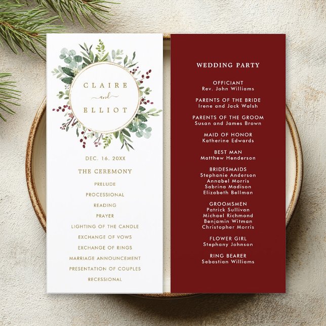 Botanische Grüne Weihnachtsfeiertag Goldhochzeit Programm (Front & Back)