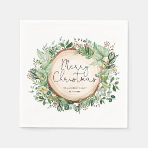 Botanische Grünen Frohe Weihnachtsfeier Serviette