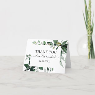 Botanische Grünfolien Wasserfarbe Hochzeit als Dankeskarte