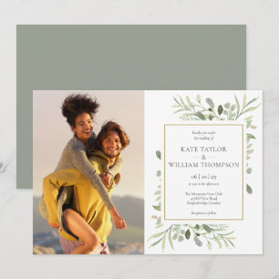 Botanische Grünpflanzen Blätter Foto Hochzeit Einladung