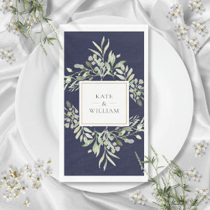 Botanische Grünpflanzen Blätter Navy Blau Hochzeit Serviette