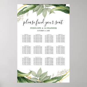 Botanische Grünpflanzen Blätter Tischplan Sitzordn Poster