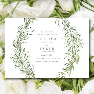 Botanische Grünpflanzen Elegantes Foto Hochzeit Save The Date