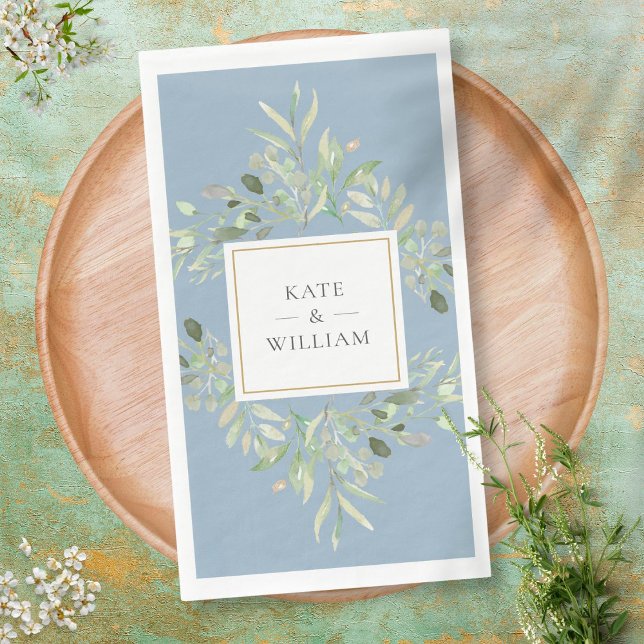 Botanische Grünpflanzen Foliage Dusty Blue Wedding Serviette (Von Creator hochgeladen)