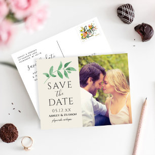 Botanische Grünpflanzen-Foto-Hochzeit - Save the D Ankündigungspostkarte