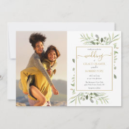Botanische Grünpflanzen-Fotos Gold-Script-Hochzeit Einladung