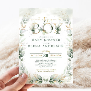 Botanische Grünpflanzen Gold Garden Boy Baby Dusch Einladung