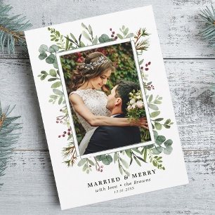 Botanische Grünpflanzen Grün Verheiratet und Merry Feiertagskarte