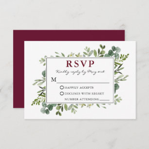 Botanische Grünpflanzen Hochzeit Burgund RSVP Karte