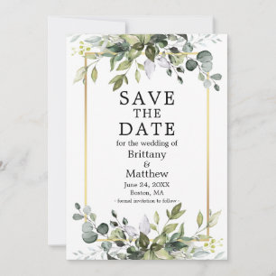 Botanische Grünpflanzen mit Aquarellfarbe Gold Rah Save The Date