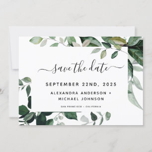 Botanische Grünpflanzen Wasserfarben Hochzeit Save The Date