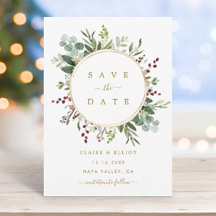 Botanische Grünpflanzen Weihnachten Feiertage Gold Save The Date