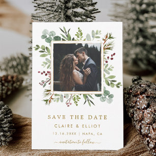 Botanische Grünpflanzen Weihnachten Gold Hochzeits Save The Date