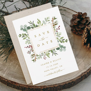 Botanische Grünpflanzen Weihnachten Goldene Hochze Save The Date
