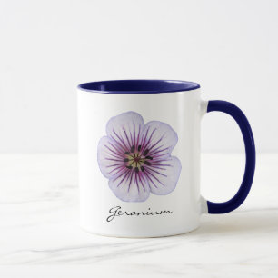 Botanische hellblaue Pelargonie-Blume mit Namen Tasse