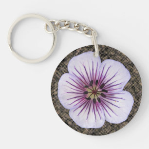 Botanische hellblaue Pelargonie-Blume Schlüsselanhänger