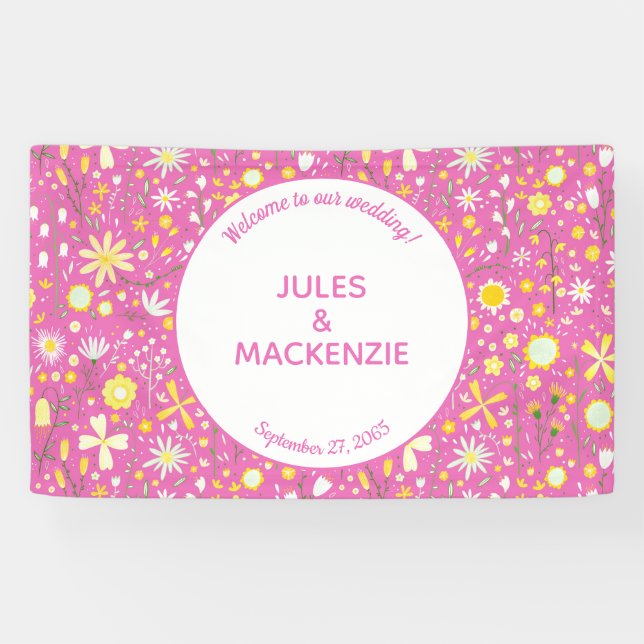 Botanische, hellrosa Wildblume Banner (Horizontal)