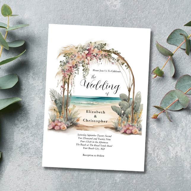 Botanische Hochzeit am Strand Einladung (Beach Wedding Destination Wedding Tropical Wedding Invitation Digital and or Printed)