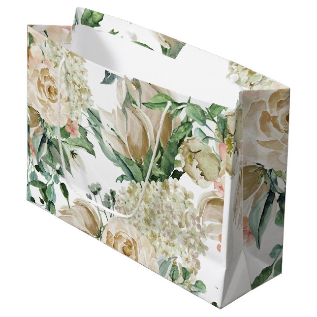 Botanische Hochzeit auf Cream Floral Große Geschenktüte (Vorderseite Schrägansicht)