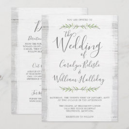 Botanische Hochzeit aus rustikalem Holz + Details Einladung