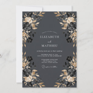 Botanische Hochzeit Charcoal Rose Einladung