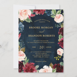 Botanische Hochzeit der Burgund Navy Blush Floral  Einladung
