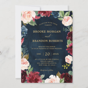 Botanische Hochzeit der Burgund Navy Blush Floral Einladung