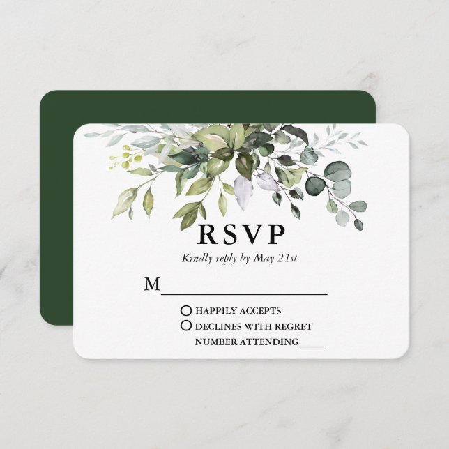 Botanische Hochzeit der modernen Wasserfarbe RSVP Karte (Vorne/Hinten)