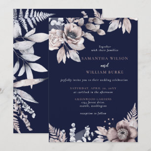 Botanische Hochzeit der Rustikalen Marine Mauve Einladung