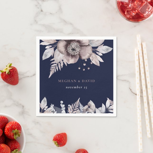 Botanische Hochzeit der Rustikalen Marine Mauve Serviette (Beispiel)