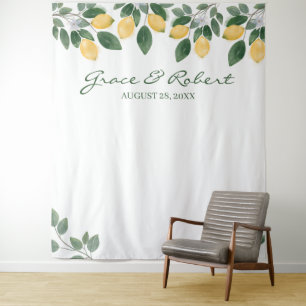 Botanische Hochzeit der Wasserfarbe Lemon Wandteppich