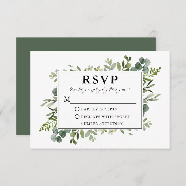 Botanische Hochzeit der Watercolor RSVP Karte (Vorne/Hinten)