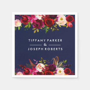 Botanische Hochzeit des Blauen Gartens mit Burgund Serviette