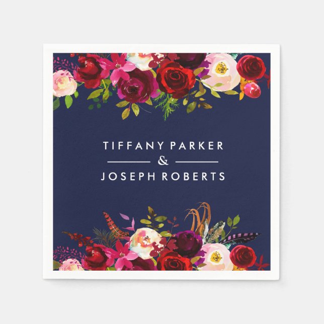 Botanische Hochzeit des Blauen Gartens mit Burgund Serviette (Vorderseite)