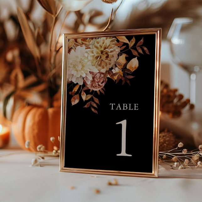 Botanische Hochzeit des modernen Schwarzen Fall Tischnummer (Modern Black Fall Botanical Wedding Table Number
)