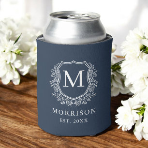 Botanische Hochzeit des Navy Blue Monogram Wappen Dosenkühler