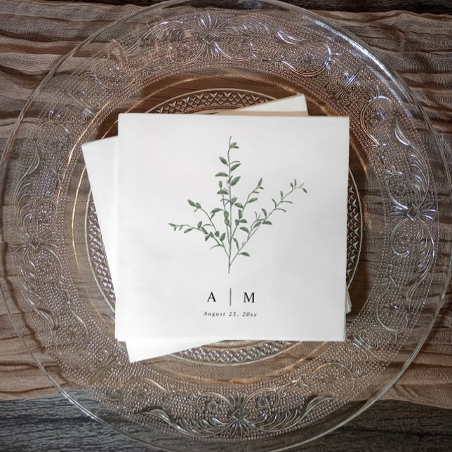 Botanische Hochzeit einer modernen, einfachen Zwei Serviette (Wedding napkins with watercolor greenery - simple & elegant)