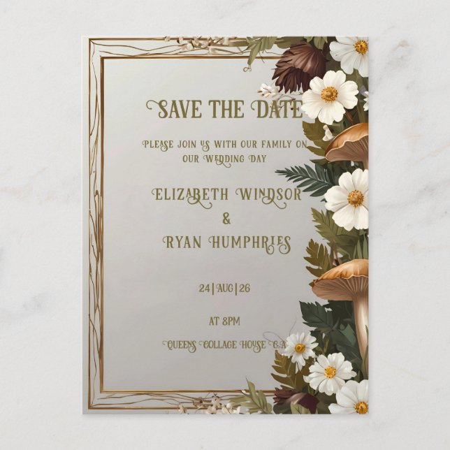 Botanische Hochzeit Einladung Postkarte (Vorderseite)