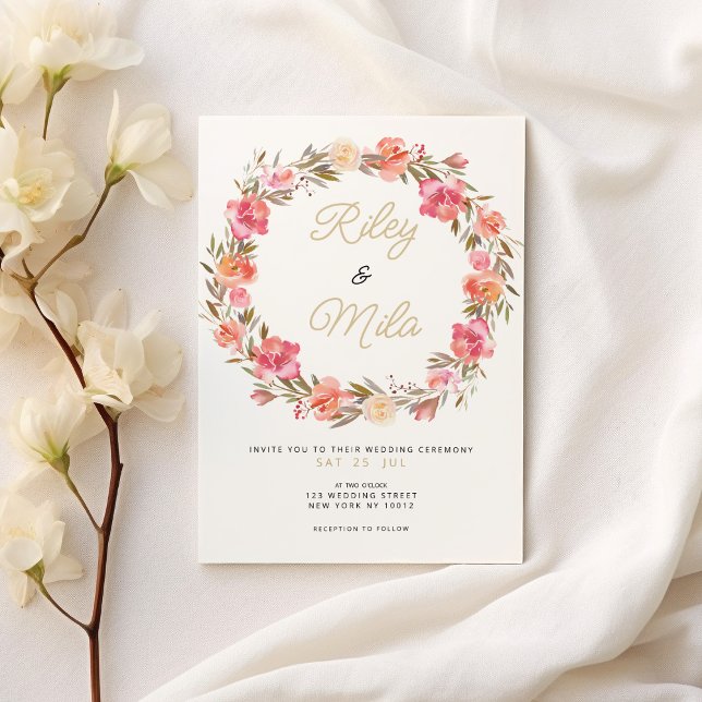 Botanische Hochzeit im Herbst Einladung (Botanical watercolor pink floral fall Wedding)