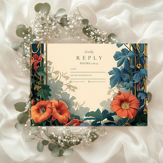 Botanische Hochzeit im Jugendstil - elegante Rahme RSVP Karte (Von Creator hochgeladen)