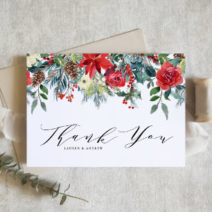 Botanische Hochzeit im Wasserfarben Winter Blooms Dankeskarte
